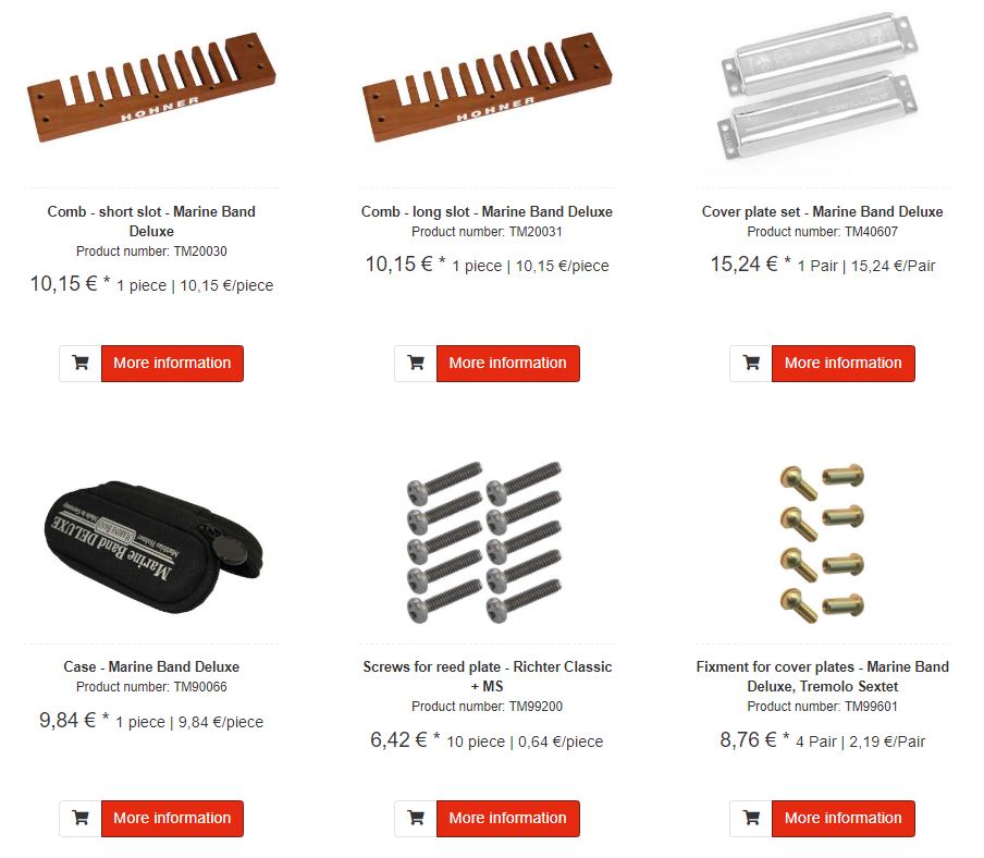 página de recambios para armónicas Hohner C Shop
